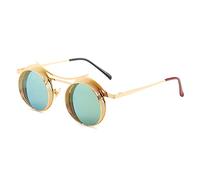Lunettes de Soleil Design Steampunk pour Hommes et Femmes, rétro Gothique Rondes, à la Mode, en métal, pour la Conduite, UV400