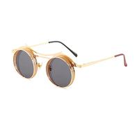 Lunettes de Soleil Design Steampunk pour Hommes et Femmes, rétro Gothique Rondes, à la Mode, en métal, pour la Conduite, UV400