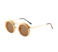 Lunettes de Soleil Design Steampunk pour Hommes et Femmes, rétro Gothique Rondes, à la Mode, en métal, pour la Conduite, UV400