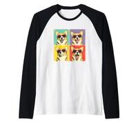 Lunettes de Soleil d'été 4 Visages Corgis - Style rétro - Graphique Amusant Manche Raglan