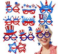 Lunettes de soleil du 4 juillet pour adultes, lunettes de soleil du 4 juillet | Lunettes solaires patriotiques à la mode vintage - Costume de 9 paires pour défilés du jour de l'indépendance, barbecues