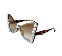 Lunettes de soleil élégantes en forme d'œil de chat avec cadre en perles et papillon pour femme Accessoires de mode Monture en pierre