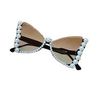 Lunettes de soleil élégantes en forme d'œil de chat avec cadre en perles et papillon pour femme Accessoires de mode Monture en pierre