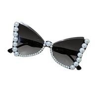 Lunettes de soleil élégantes en forme d'œil de chat avec cadre en perles et papillon pour femme Accessoires de mode Monture en pierre