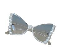 Lunettes de soleil élégantes en forme d'œil de chat avec cadre en perles et papillon pour femme Accessoires de mode Monture en pierre