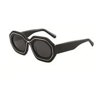 Lunettes de soleil en acétate de lumière polarisée géométriquement polarisée pour femme avec anneau en métal UV 400, Noir/gris, Taille unique