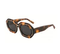 Lunettes de soleil en acétate de lumière polarisée géométriquement polarisée pour femme avec anneau en métal UV 400, Demi marron, Taille unique