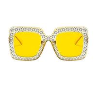 Lunettes de soleil en strass pour femme - Avec un design élégant et sophistiqué - Lunettes de soleil scintillantes - Lunettes de soleil scintillantes pour femmes et filles, jaune, Voir description