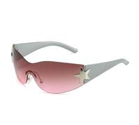 Lunettes de soleil enveloppantes avec protection UV400, sans couture, motif étoilé, unisexe, design léger, cadeau pour femme à porter au quotidien, Argent/thé en poudre