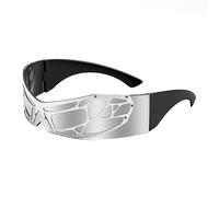 Lunettes de soleil enveloppantes sans monture hip-hop pour hommes et femmes Lunettes de soleil futuristes et cool avec un style Y2K Accessoires de jeu de rôle (Argent)