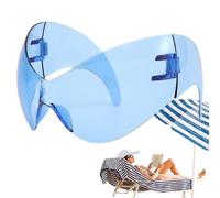 Lunettes de soleil enveloppantes sans monture | Protection UV400 | Lunettes de soleil futuristes à dessus plat | Lunettes de soleil tendance pour homme et femme, bleu, Refer to description