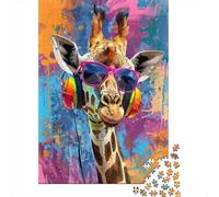 Lunettes de Soleil Giraffe Art Puzzle 1000 Pièces Adulte Enfants -Qualité Supérieure Papier Jeu De Famille Cadeau De Fête Éducatif Défi Classique Fantaisie 52x38cm/1000pcs