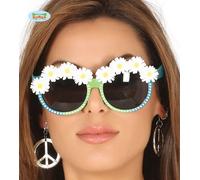 Lunettes de soleil Hippie 60s Mode florale Carnaval Style rétro Festival Lunettes de soleil Fête Fleur Accessoire Lunettes colorées Déco été Pâquerette, Couleur : Vert