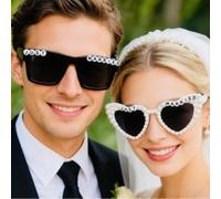 Lunettes de soleil Just Married Wedding pour mariée et marié, décorations de fête de mariage, accessoires de lune de miel, perles blanches et noires