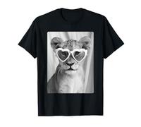 Lunettes de Soleil Lion Mignon avec cœurs Adorable félin Animal Meme T-Shirt