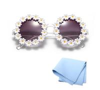 Lunettes de Soleil Marguerites Colorées Classiques Lunettes de Soleil en Forme de Fleur pour Femmes UV400 pour Fête Disco Festival (Blanc)