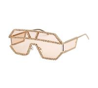Lunettes de soleil monobloc avec strass, lunettes de soleil ajourées à la main Ocean-piece, grand cadre personnalisé, rose, Taille unique