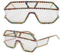 Lunettes de soleil monobloc en strass, lunettes de soleil percées à la main, grand cadre personnalisé, couleur, Taille unique