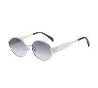 Lunettes de soleil ovales protection UV400 monture en métal petites lentilles rondes style minimaliste unisexe cadeau pour usage quotidien, Poudre argentée/grise