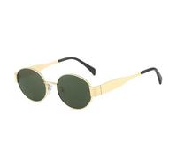 Lunettes de soleil ovales protection UV400 monture en métal petites lentilles rondes style minimaliste unisexe cadeau pour usage quotidien, Doré/vert foncé