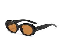Lunettes de soleil ovales rétro American Spice Girl Y2K Street Photo Lunettes de soleil résistantes aux UV, Flocons de thé avec cadre noir