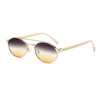 Lunettes de soleil ovales rétro en métal double pont pour femmes nuances dégradées UV400 hommes punk lunettes de soleil rondes, Beige, gris, jaune, Taille unique
