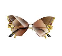 Lunettes de soleil papillon sans monture pour femme avec petit visage strass œil de chat papillon strass