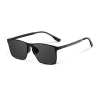 Lunettes de soleil polarisées carrées pour homme, monture flexible en acier inoxydable, nylon HD, protection UV, pour voyage, photographie de rue, conduite, pêche, noir et gris, 148 x 145 x 43 mm