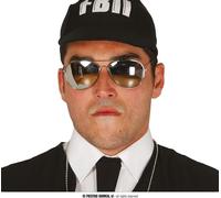 Lunettes de soleil Police Verre miroir Accessoire Carnaval Look Agent Lunettes Reflet Costume Fête Déguisement Carnaval Détective Casquette, Couleur : Noir