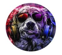 Lunettes de Soleil pour Chien et Casque d’écoute Tapis Rond 120cm - Style Pop Art Doux antidérapant Mince Cercle Tapis pour Salon Chambre sous la Table
