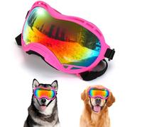 Lunettes de soleil pour chiens de grande taille, avec protection UV, sangle réglable, coupe-vent, anti-poussière et anti-buée pour chiens de grande et moyenne taille (monture rose)