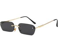 Lunettes De Soleil pour Moi Fashio Lunettes sans Monture Clair Rouge Bleu Jaune Me Rectagle Shades, Golden Grey, A