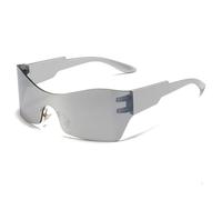 Lunettes de soleil punk une pièce pour femmes et hommes, œil de chat, sans monture (argenté)