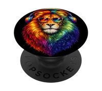 Lunettes de Soleil Rainbow Lion Peinture Aquarelle réaliste colorée PopSockets PopGrip Adhésif