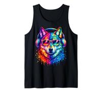 Lunettes de Soleil Rainbow Wolf Peinture Aquarelle réaliste colorée Débardeur