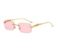 Lunettes de soleil rectangulaires sans monture vintage en métal avec tête de léopard pour homme et femme, Or rose foncé, Taille unique