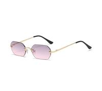 Lunettes de soleil rectangulaires style punk sans monture homme octogonale petite monture en métal lunettes pour femmes sans monture UV400, Verres gris et roses, Taille unique