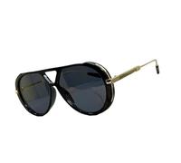 Lunettes de soleil rétro à double pont avec monture ronde et verres dégradés pour femme - Pour les trajets quotidiens - Activité de plein air - Double pont, Cadre noir gris tarte