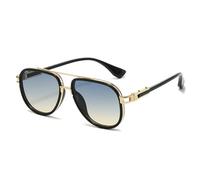 Lunettes de soleil rétro à double pont en métal pour femmes et hommes, verres transparents dégradés, UV400, tendance, luxe (thé noir et bleu)