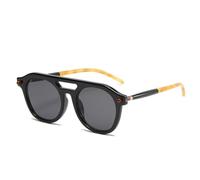 Lunettes de soleil rétro à double pont, style pilote, avec rivets, pour homme et femme. Verres dégradés transparents, protection UV400. Lunettes de soleil punk pour femme, noir et gris, taille 1.