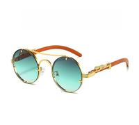 Lunettes de soleil rétro classiques avec protection UV400 - Monture en métal - Design inspiré de la faune - Pour homme, Doré/vert dégradé