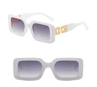 Lunettes de soleil rétro pour femme avec monture en diamant et jambes, Blanc/gris, Taille unique