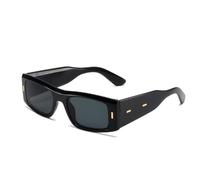 Lunettes de soleil rétro rectangulaires ovales UV400 pour femmes et hommes, monture carrée étroite, lunettes de soleil vintage, Cadre noir brillant Gris Flskes