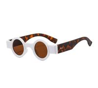 Lunettes de soleil rétro rondes pour femmes punk, lunettes de soleil UV400 tendance à verres océaniques, lunettes de soleil à rivets tendance, Thé Léopard Blanc, Taille unique