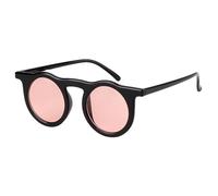 Lunettes de Soleil rétro Rouges Rondes pour Femmes, Petite Monture, Nuances Miroir Noires, UV400