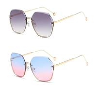 Lunettes de soleil Rimless Square pour hommes et femmes, lunettes de soleil carrées légères, Noir/bleu