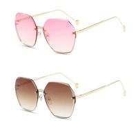 Lunettes de soleil Rimless Square pour hommes et femmes, lunettes de soleil carrées légères, Rose/marron