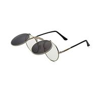 Lunettes de Soleil Ronde Steampunk Flip up Lentille Rétro Lunettes de Soleil à Monture en Métal pour Femme Homme Cadre Argenté/Lentille Noir