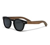 Lunettes de Soleil Rondes en Bois Hommes et Femmes | Lunettes de Soleil Polarisées Homme UV400 | Lunette Bois Homme Qualité Supérieure | Cadre en Acétate Noir et Branches en Bois de Noyer (Noir)
