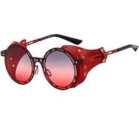 Lunettes de soleil rondes polarisées rétro steampunk pour hommes et femmes lunettes de soleil en métal mode cuir avec panneau latéral style gothique lunettes de soleil rondes (Une taille,Rouge)